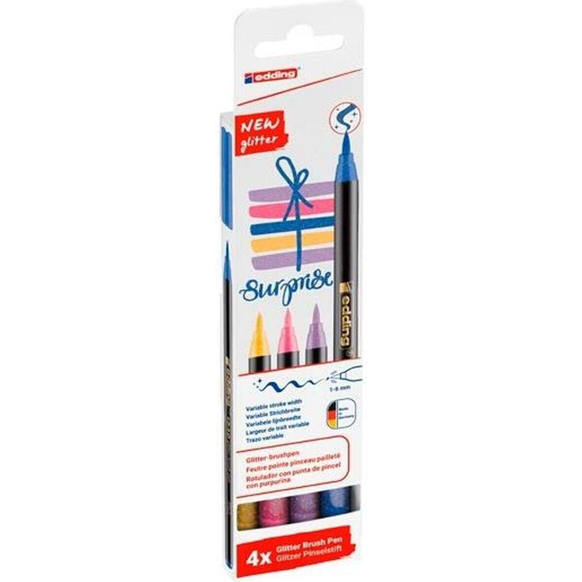 Edding, Pastelli, 1340 Pennello Glitterato Set Di 4 Pennelli Assortiti (4 X)