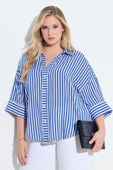 Immagine prodotto Ulla Popken Blusa dal taglio oversize con righe, scollo a V e maniche a 3/4 (62)