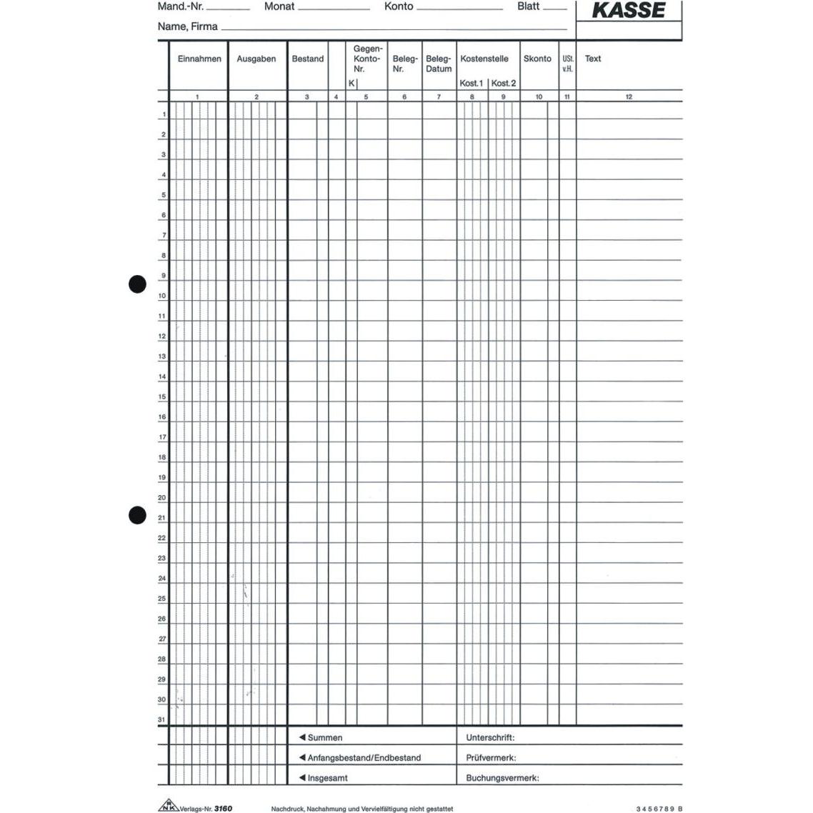 Rnk, Formular, Verlag Kassenbuch/EDV Formularbuch 3160 (100 x)