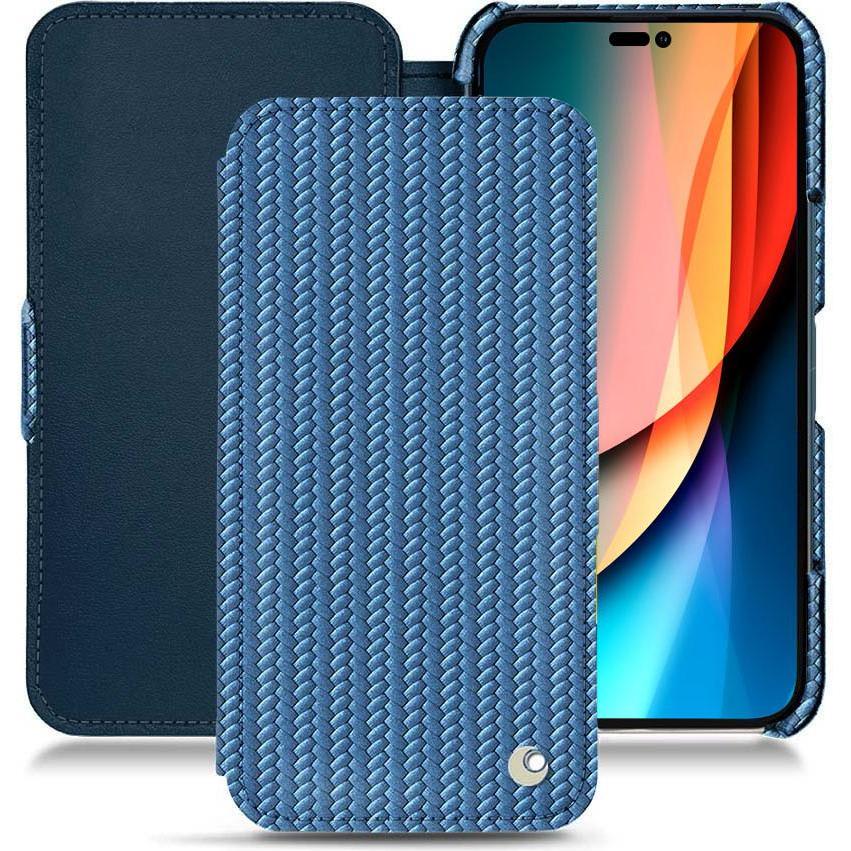 Noreve Lederschutzhülle horizontal (Apple iPhone 14 Pro), Smartphone Hülle, Blau