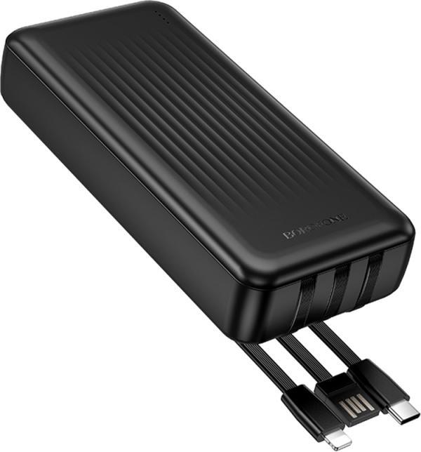 Actual product image Borofone Powerbank 20000mAh BJ79A Clever - USB - mit Typ-C- und Lightning-Kabeln, schwarz (20000 mAh, 10 W, 74 Wh)