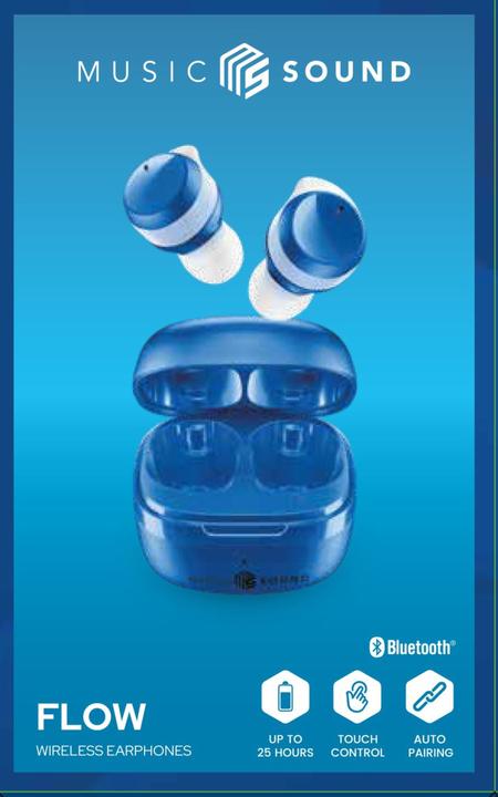 Image du produit Cellularline Music Sound Flow Casque intra-auriculaire sans fil pour la musique et les appels Bluetooth Bleu (Pas de réduction du bruit, 25 h, Sans fil)