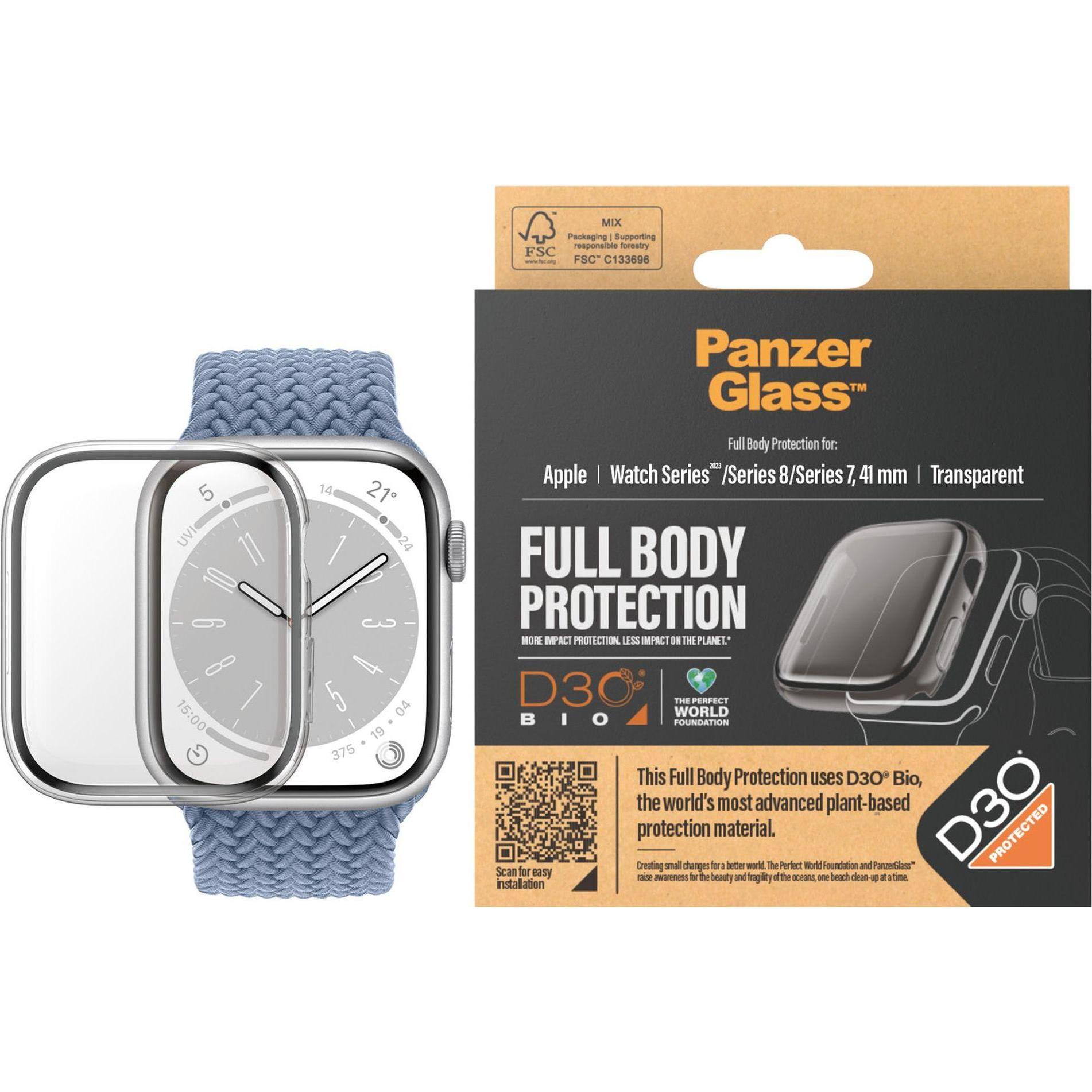 PanzerGlass Screen Protector Full Body Apple Watch with D3O Series 2023 41mm, Smartwatch Schutzfolie, Transparent