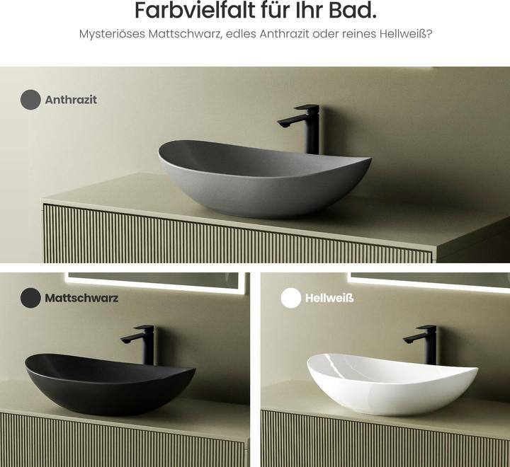 Produktbild Emke Aufsatzwaschbecken 615 x 360 x 155 mm, Oval, Keramik, Aufsatzmontage, Mattgrau (360 mm, 615 mm)