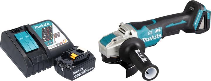 1x smerigliatrice angolare a batteria Makita DGA 520, 1x impugnatura laterale 36 cpl. (158237-4), 1x coperchio di protezione 125 mm (347618-9), 1x batteria ricaricabile Makita BL 1860 B 18 V 6.0 Ah, 1x caricabatterie Makita DC 18 RC