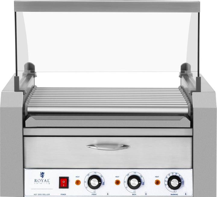 Produktbild Royal Catering Hot Dog Grill Edelstahl Rollengrill Würstchengrill 11 Rollen 2600 W 2 Zonen