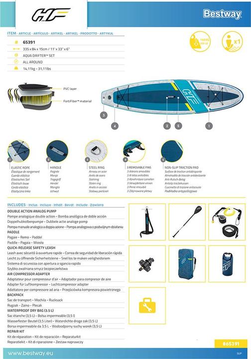 Productafbeelding Bestway HF SUP Aqua Drifter Set 335x84x15cm (335 cm)