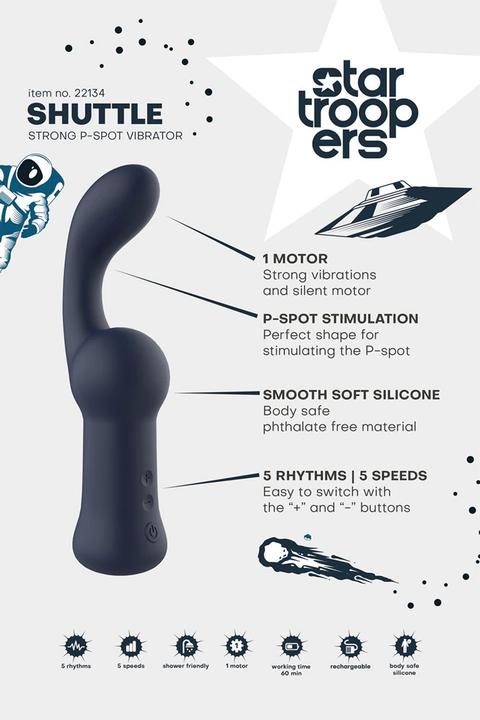 Actual product image Dreamtoys Dream Toys Startroopers Shuttle Strong P-Spot Vibrator Blue 19.6 cm