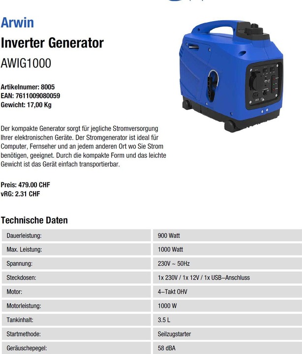 Produktbild Arwin AWIG1000 (650 W, 4.20 l)