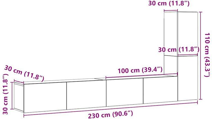 Produktbild vidaXL TV-Wandschränke 3 Stk. Altholz-Optik Holzwerkstoff HiFi-Schrank (30 x 30 x 110 cm)