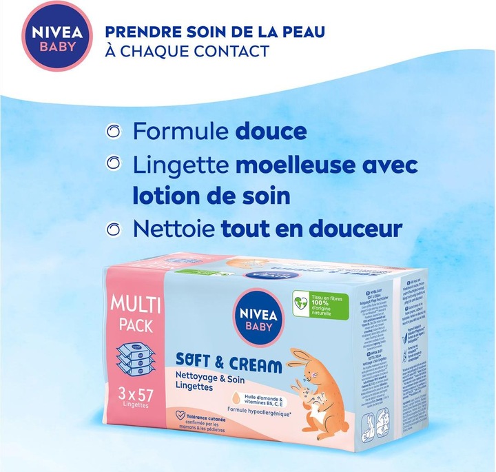 Immagine prodotto NIVEA Trio di salviette umidificate Soft & Cream (171 Pezzo/i)