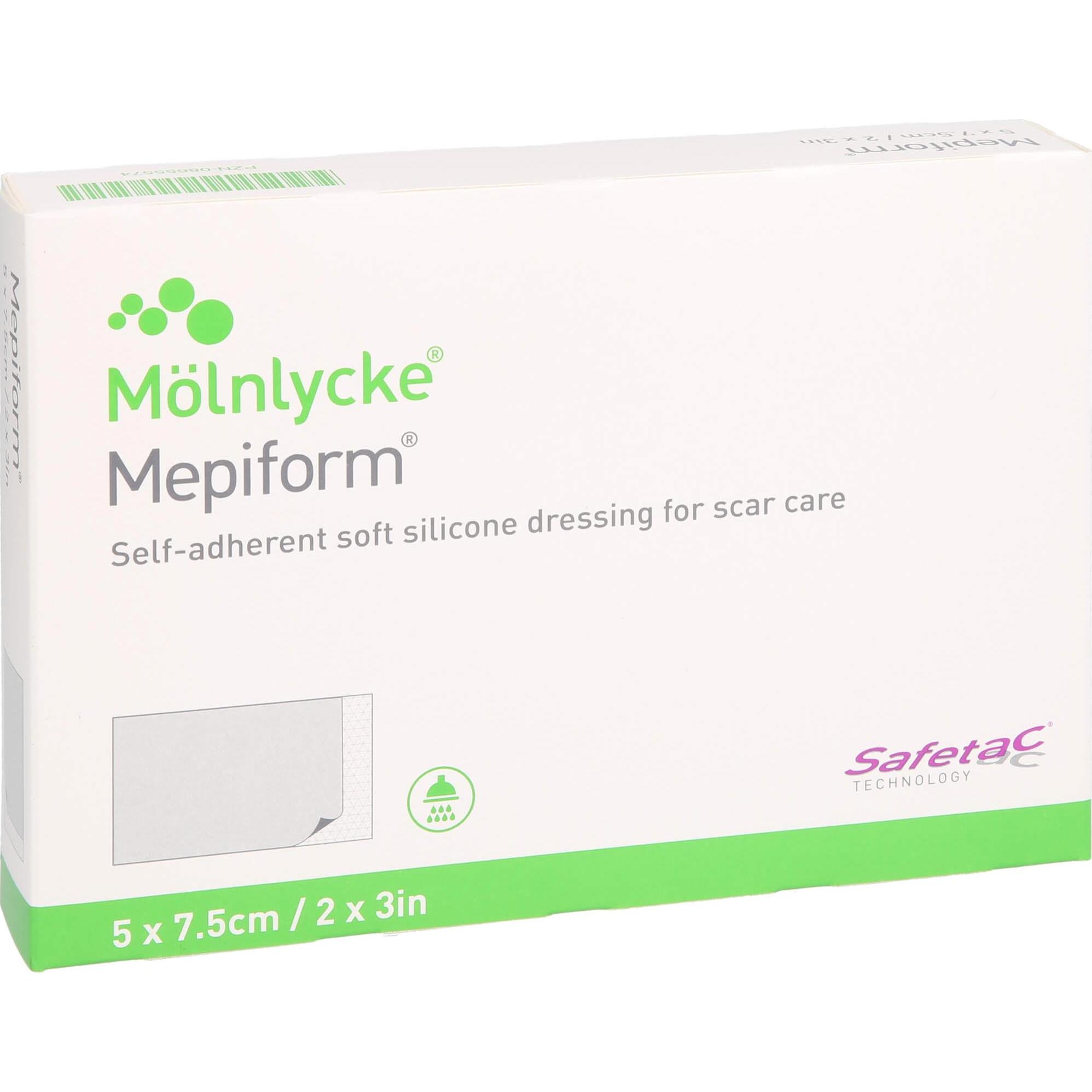 Thumbnail - Mölnlycke, Verbandsmaterial, Mepiform 5 x 7.5 cm Silikonverband zur Narbenbehandlung, 5 St. Wundauflagen