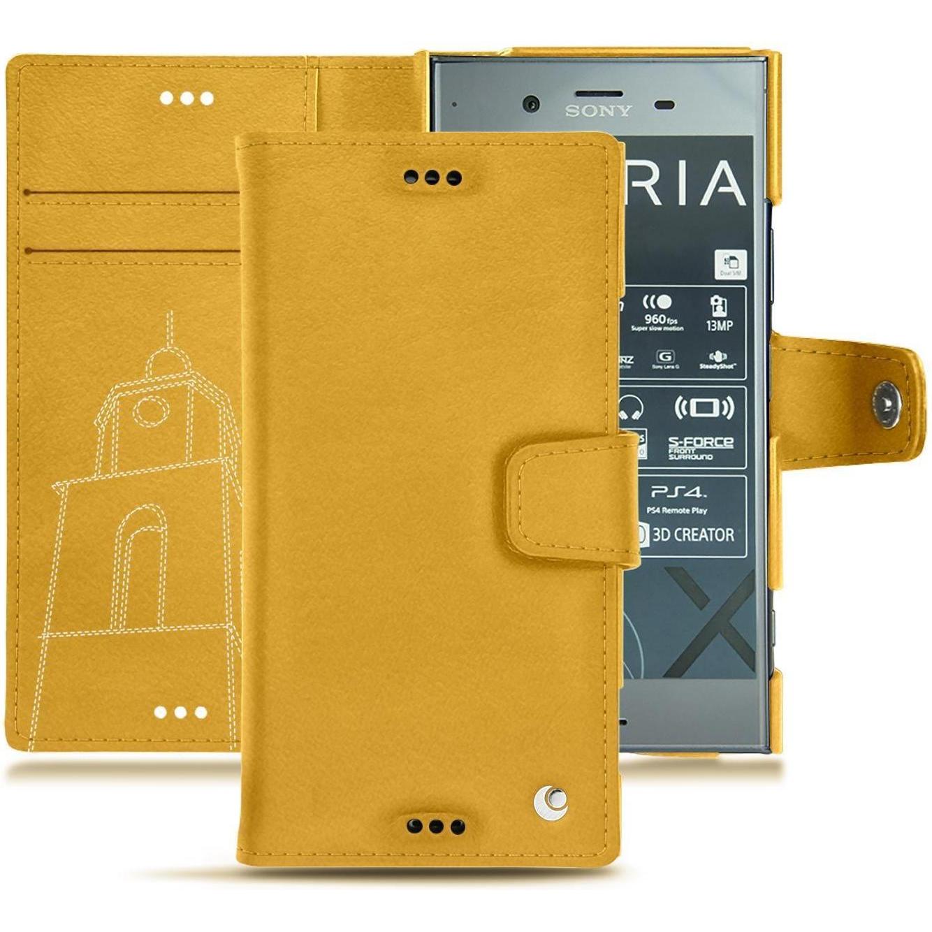 Noreve Lederschutzhülle Wallet (Sony Xperia XZ1), Smartphone Hülle, Gelb