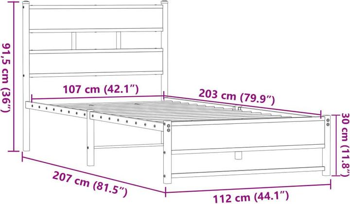 Produktbild vidaXL Metallbett Bett Lattenrost Einzelbett Bettgestell ohne Matratze 107x203cm (107 x 203 cm)