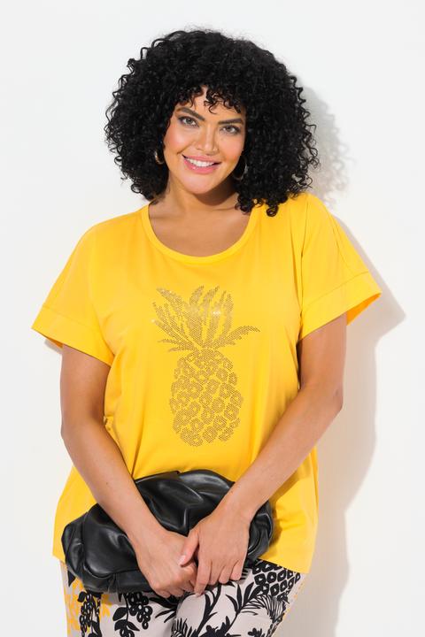 Immagine prodotto Ulla Popken T-shirt dal taglio oversize con ananas brillante, scollo a girocollo e mezze maniche (62)