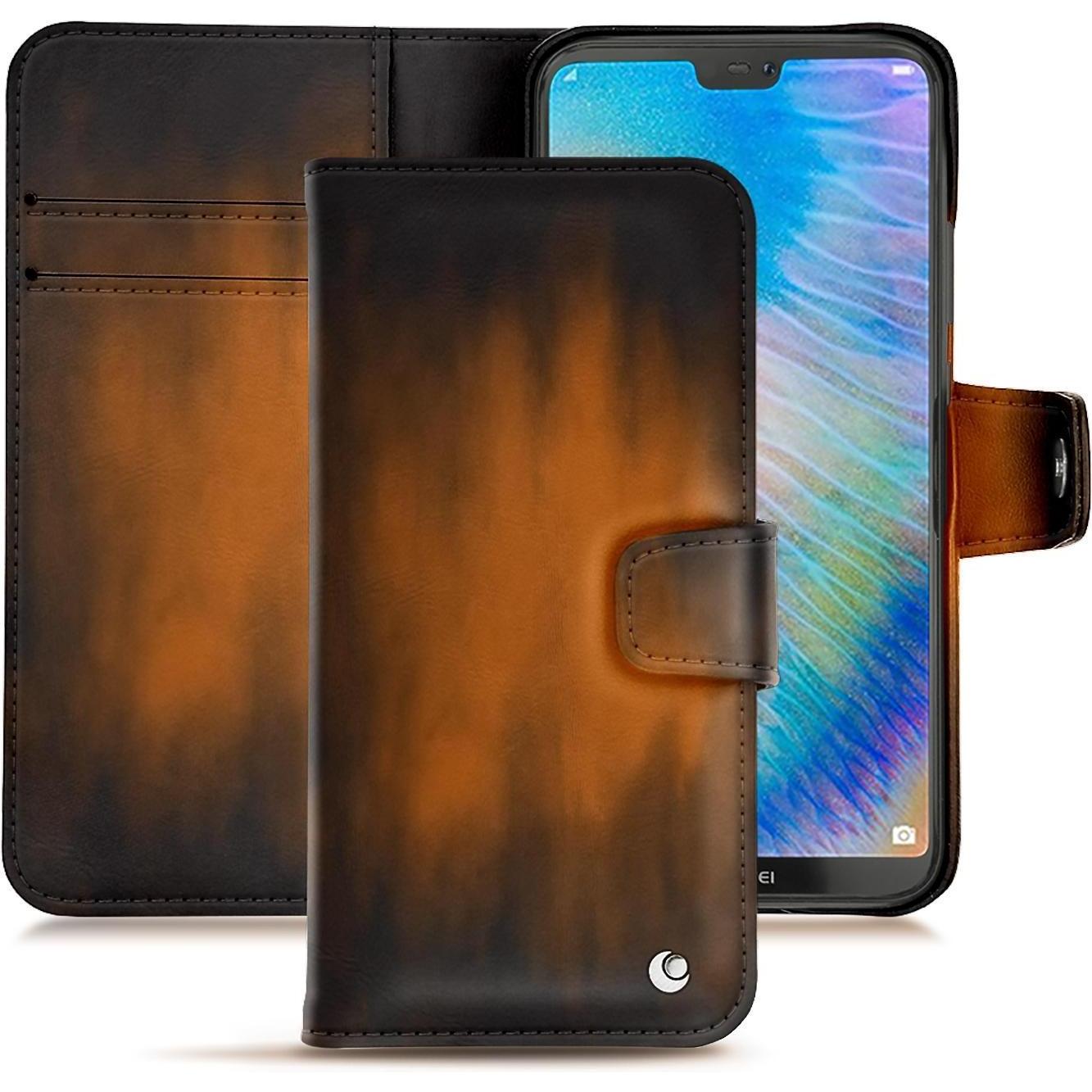 Noreve Lederschutzhülle Wallet (Huawei P20 Lite), Smartphone Hülle, Braun
