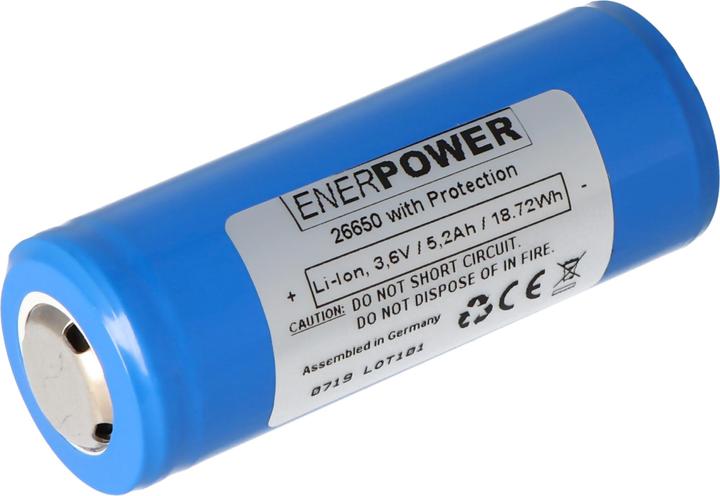 Actual product image AccuCell Battery Enerpower 26650, positive terminal increased PCB protected (Device specific)