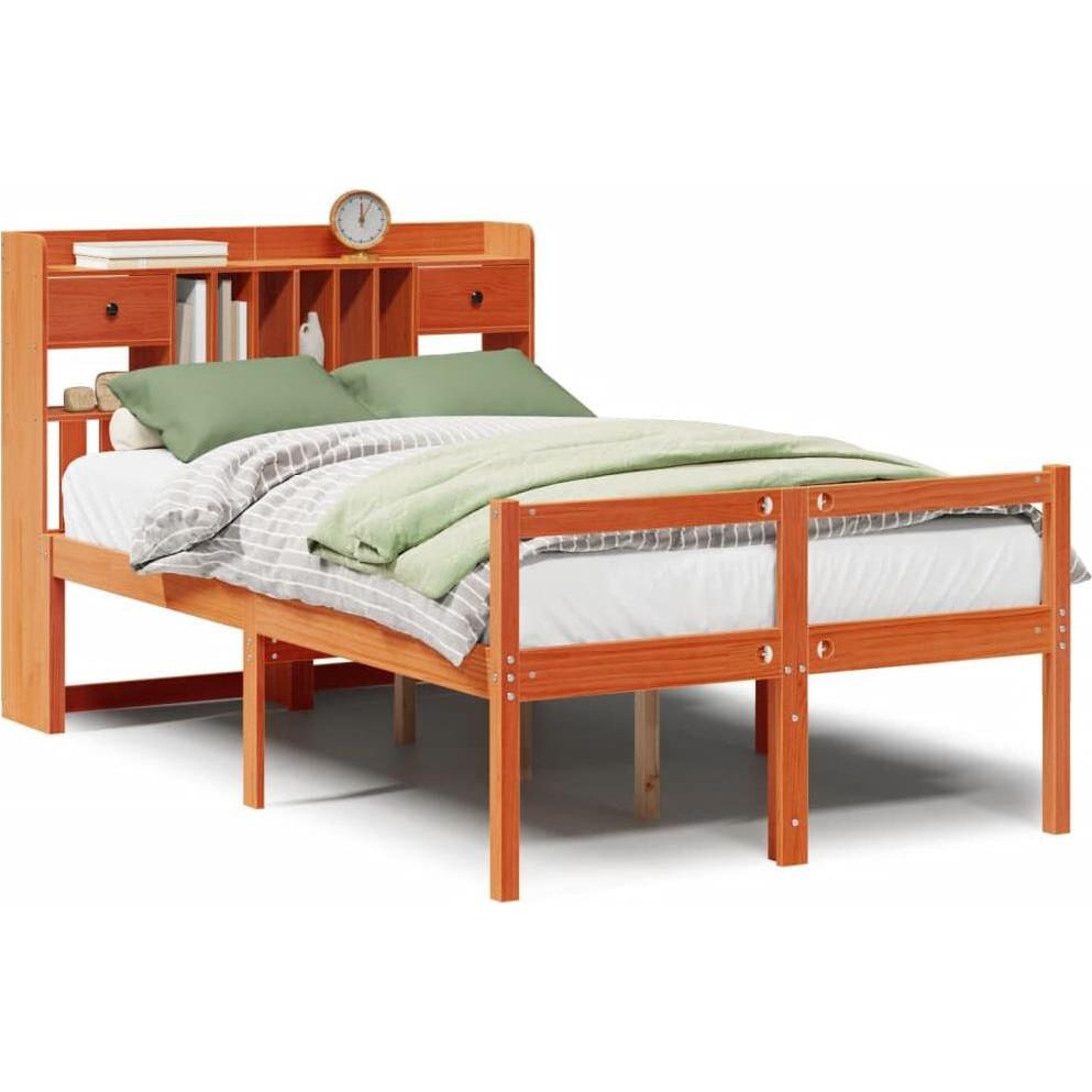 VidaXL, Bett, Massivholzbett Holzbett Bett Doppelbett mit Regal ohne Matratze 135x190cm (135 x 190 cm)