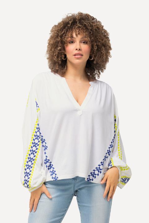 Actual product image Ulla Popken Stripe Detail Long Sleeve Linen Blend Blouse (54)