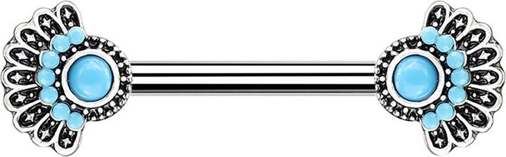 Produktbild Star Piercing Barbell silber Tribal Fächer mit Türkis Stein (Messing, Chirurgenstahl 316L)