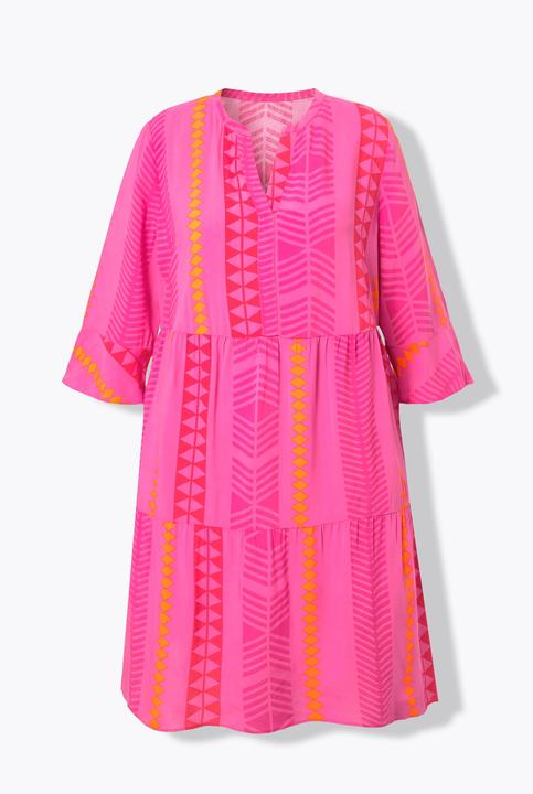 Ulla Popken Kleid, grafischer Druck, Tunika-Ausschnitt, 3/4-Arm