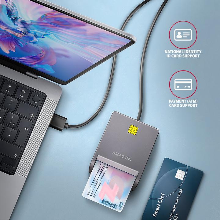 Produktbild Axagon CRE-SM3T, USB-A FlatReader čtečka kontaktních karet Smart card (eObčanka), kabel (USB 2.0)