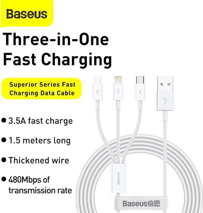 Actual product image Baseus 3 in 1 Multicharger USB-Cable (1.50 m, USB 2.0)