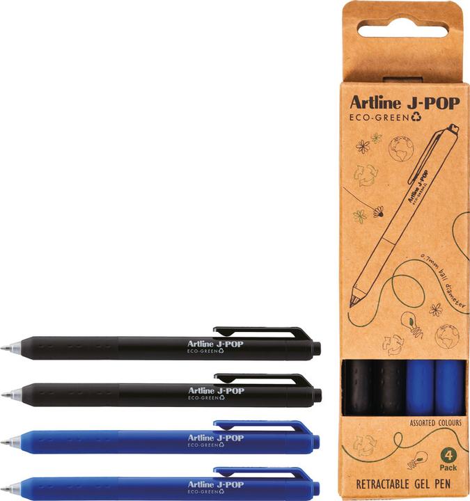 Actual product image Artline J-POP Gel Pen ECO-GREEN 0.7 2 Blue 2 Black (4) (Black, Blue, 4x)