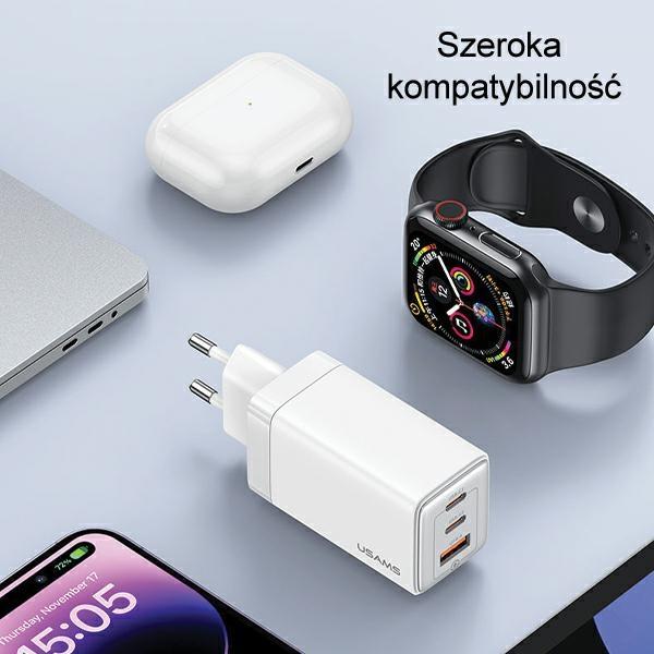 Actual product image Usams Ład. siec. 2xUSB-C+1xUSB 65W (only head) GaN PD3.0 +QC3.0 Fast Charging fioletowy/gradient pur (65 W, 3 ports)