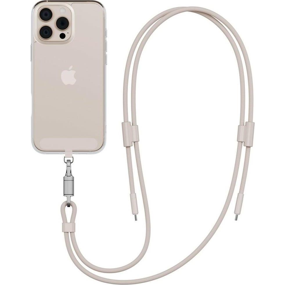 Energea Lasso Lanyard Cable USB-C Phone Lanyard - USB-C 1.5m 240W Sand (1.50 m, 240 W), Cavo USB