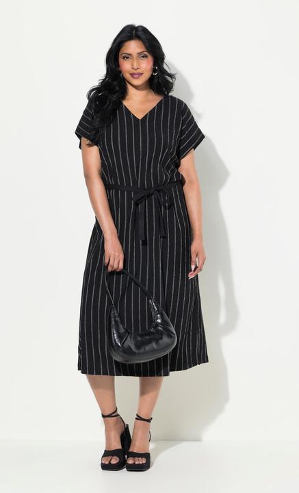 Produktbild Ulla Popken Jersey-Midikleid, Struktur, V-Ausschnitt, ärmellos (54)