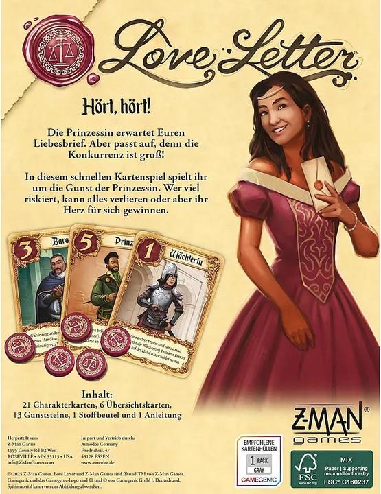 Actual product image Z-Man Games ZMND0032 - Love Letter (German, 2 - 6 Players)