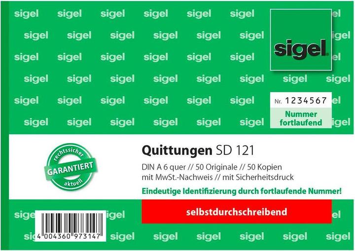 Produktbild Sigel Quittungsblock DIN A6 quer selbstdurchschreibend 1 Durchschlag 50 Bl. (50 x)