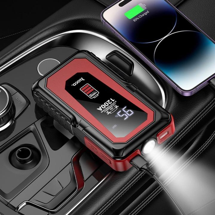 Actual product image Hoco Power bank powerbank 10000 mAh with car emergency starter 2,4A 18W QS3 black (18 W)