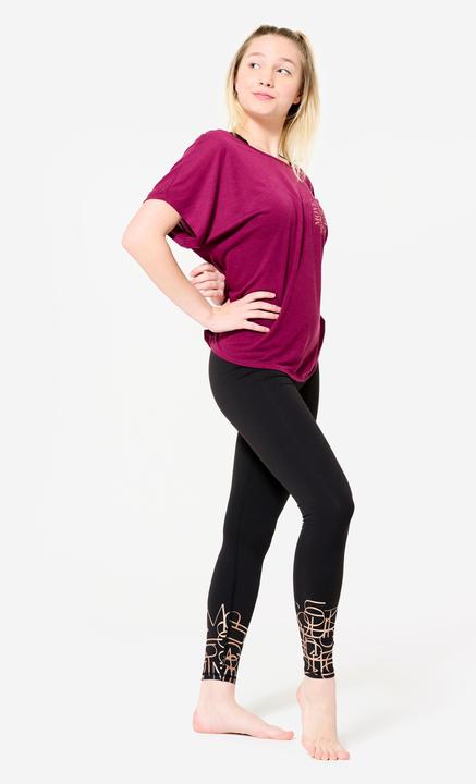 Image du produit Domyos Legging danse moderne taille haute ceinture plate femme, noir fumé