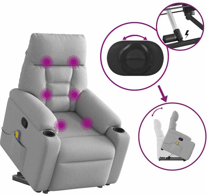 Immagine prodotto vidaXL Poltrona massaggiante con ausilio per la risalita in piedi in tessuto grigio Cloud