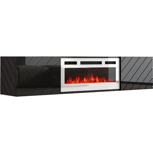 Cama, TV Möbel, RTV LUXE Schrank 182 6x34 5x37 5 schwarz/schwarz glänzend + weisser Kamin