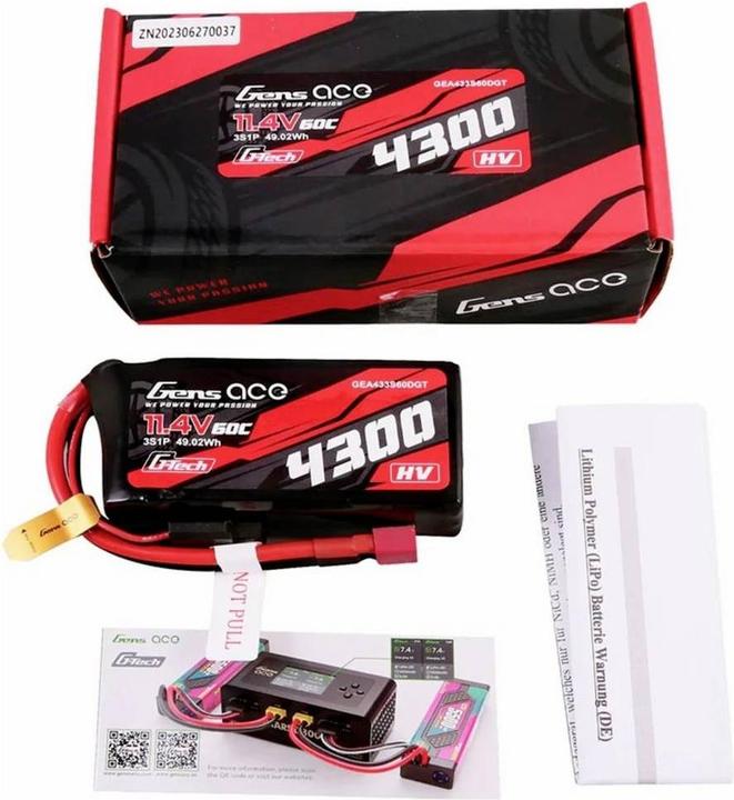 Actual product image Gens Ace G-Tech 4300mAh 3S1P 11.4V 60C Lipo Battery with T-plug (11.40 V, 4300 mAh)