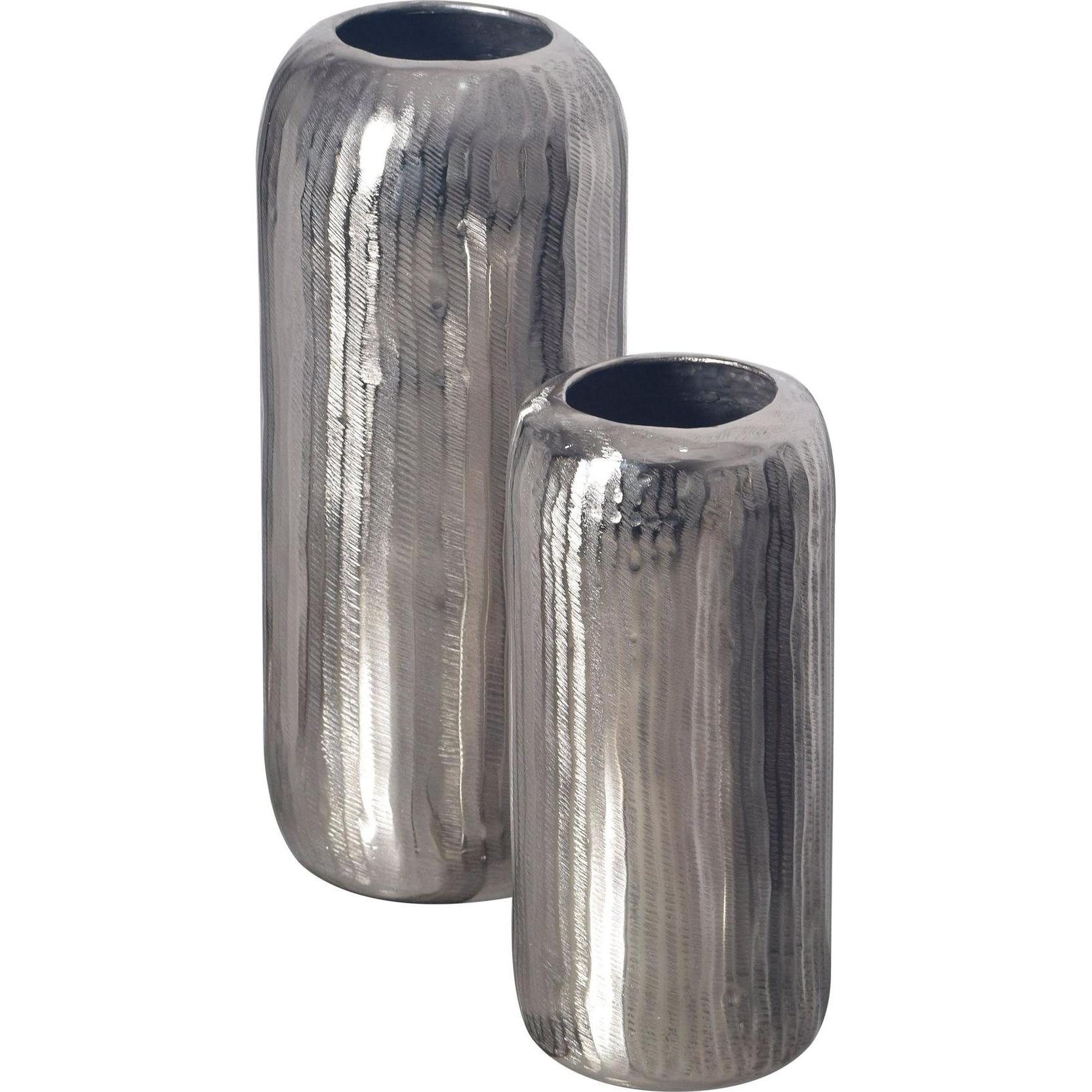 FineBuy, Vase, Vase 2er Set Blumenvase Aluminium Zylinder Tischvase Rund Dekovase (2 x)