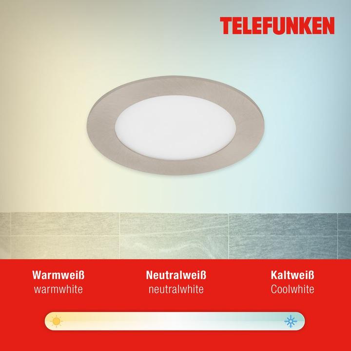 Image du produit Telefunken LED encastrable dimmable IP23 WiFi RGBW 6W 600 lm blanc chaud - blanc lumière du jour ronde nickel (600 lm)