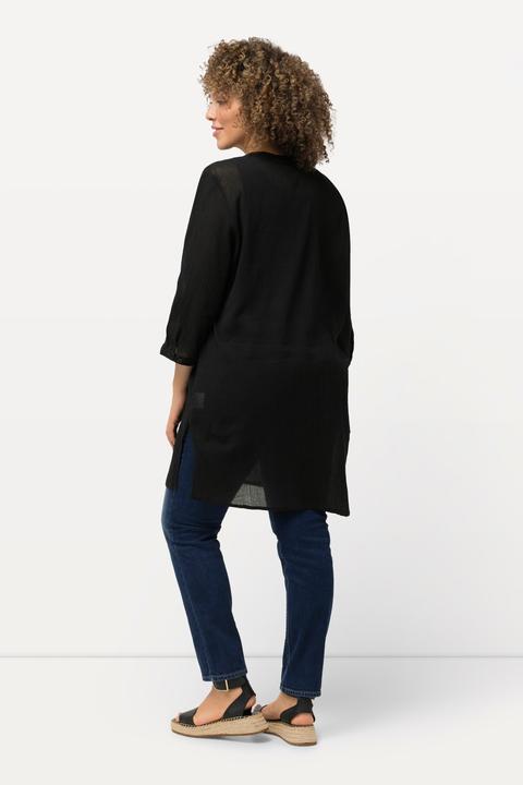 Produktbild Ulla Popken Longbluse, Krepp, Stehkragen, V-Ausschnitt, 3/4-Arm (42, 44)