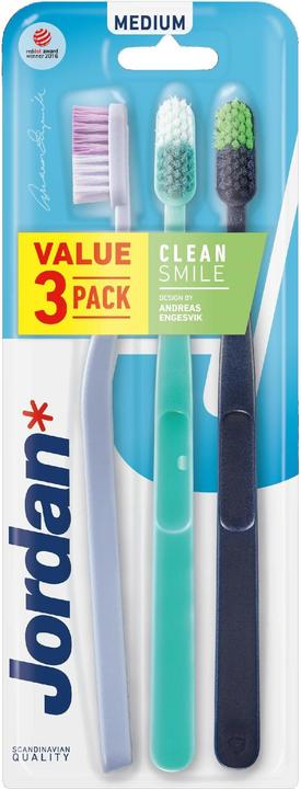 Actual product image Orkla Jordan Clean Smile Toothbrush - Medium 1p.-3pcs - Mix Colours (Medium, 3 x)