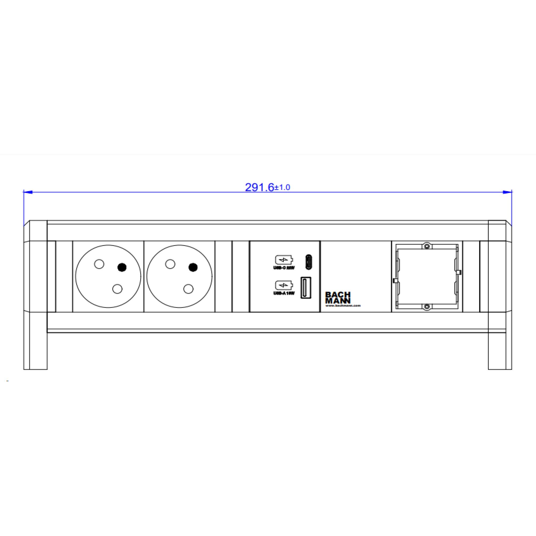 Thumbnail - Bachmann, Steckdosenleiste, DESK - 2 AC-Ausgänge - Indoor - GST18 - Aluminium - Kunststoff - Schwarz - Silbe (2 x, CEE 7...