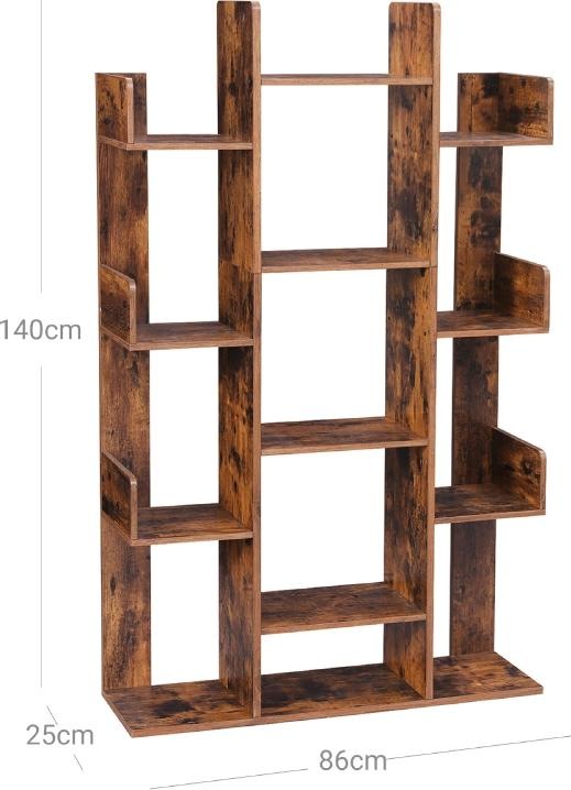 Productafbeelding Songmics 13 Planken Boekenkast Spaanplaat, Rustiek Bruin (86 x 25 x 140 cm)