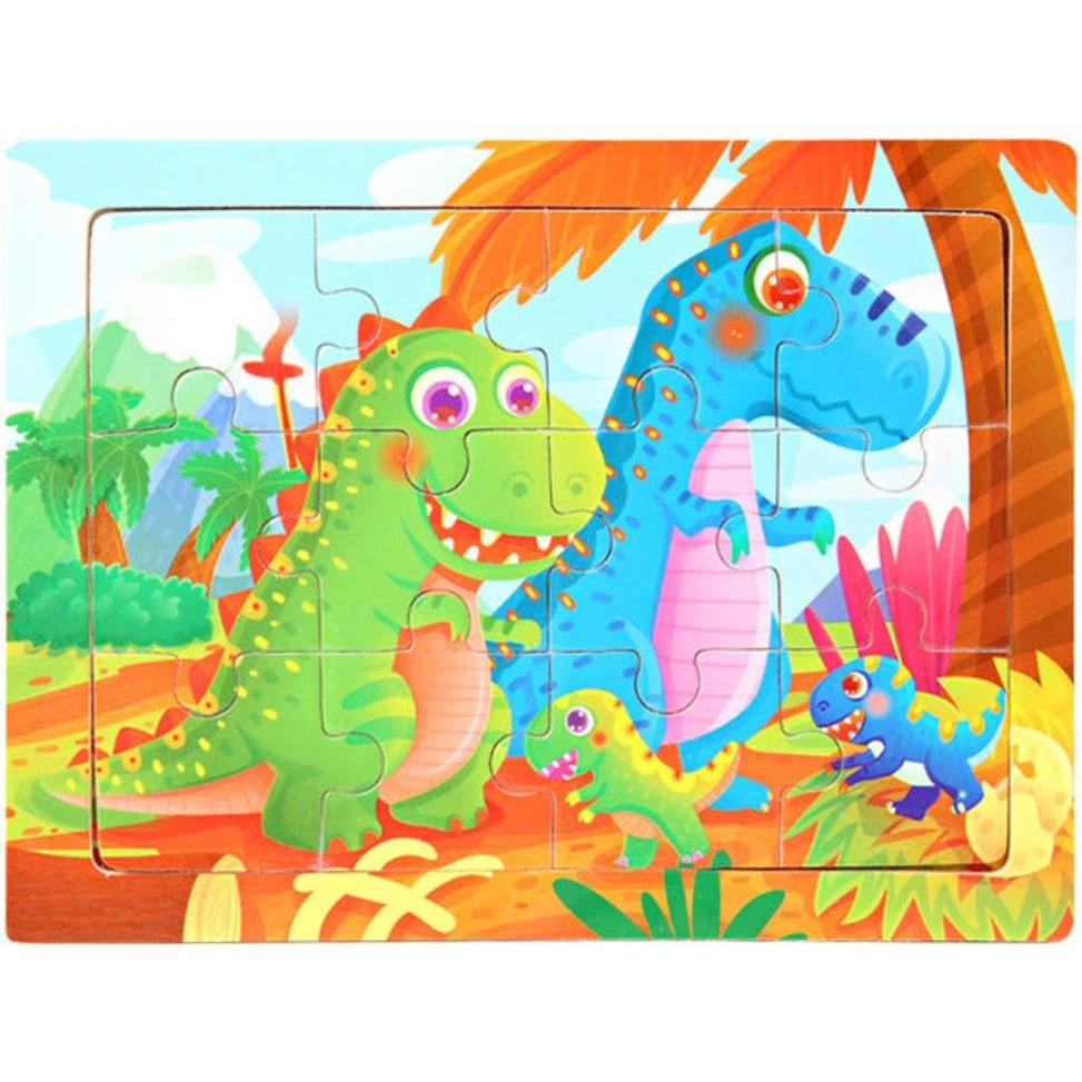Thumbnail - Tinisu Kinder Baby Holz Dino Puzzle Cartoon Dinosaurier 12 Teile Puzzle