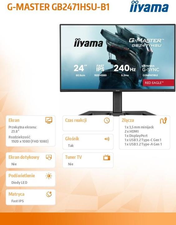 Image du produit iiyama 60.5cm (24") GB2471HSU-B1 16:9 2xHDMI+DP+USB-C IPS (1920 x 1080 pixels, 23.80")