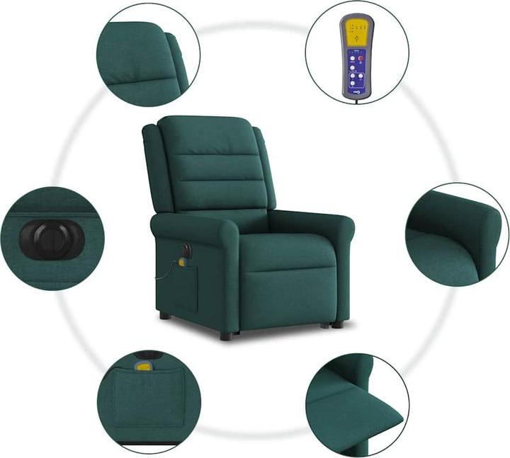 Produktbild VidaXL Elektrischer Massagesessel mit Aufstehhilfe Dunkelgrün Stoff