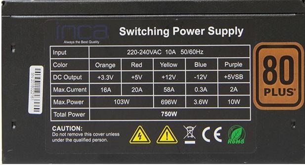 Produktbild Inca 80+ GOLD POWER SUPPLY 80 PLUS 750W (750 W)