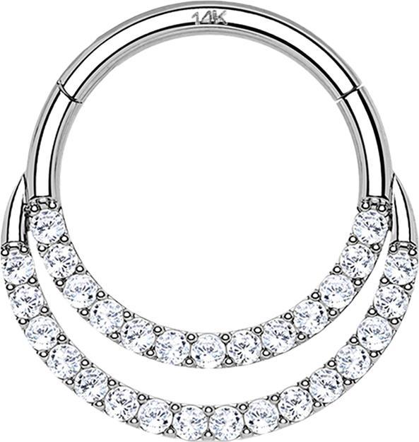 Image du produit Star Piercing Micro bague segment pliable 14k or blanc double front cristaux argent (sans laiton, Or 14k)