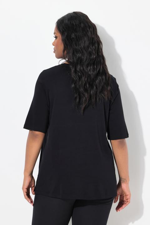 Immagine prodotto Ulla Popken T-shirt dal taglio svasato in cotone Pima con scollo a V e mezze maniche (54)